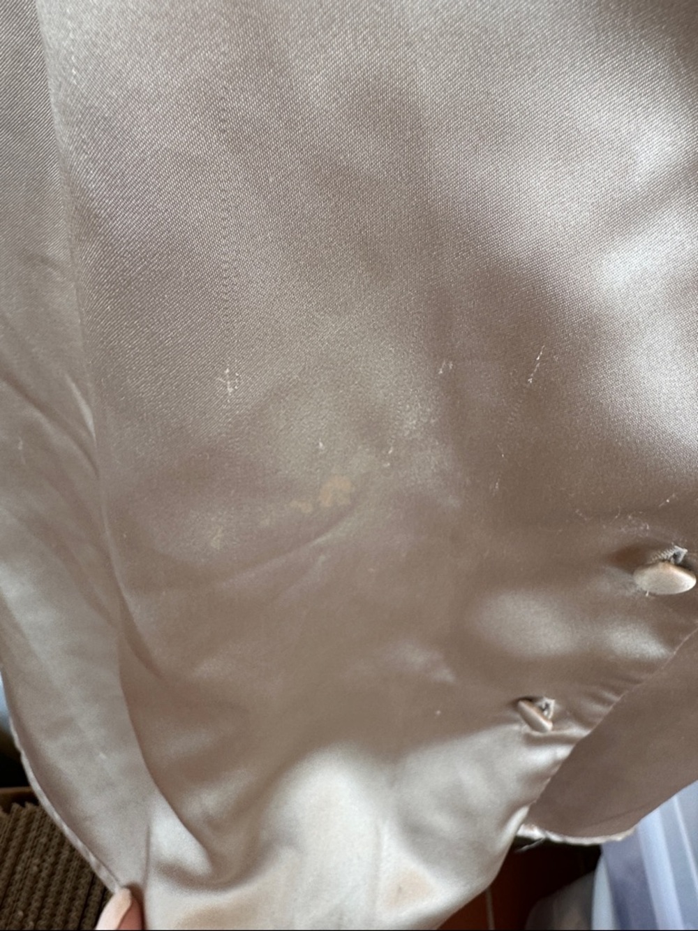 Vintage‎ 70s/80s Chaus Satin Taupe Button-Front Blouse with Pleated Neck - Picture 2 of 9